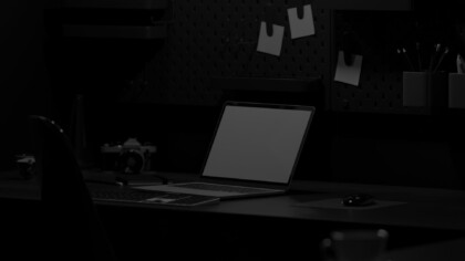 Laptop in black and white with an aloe plant behind it